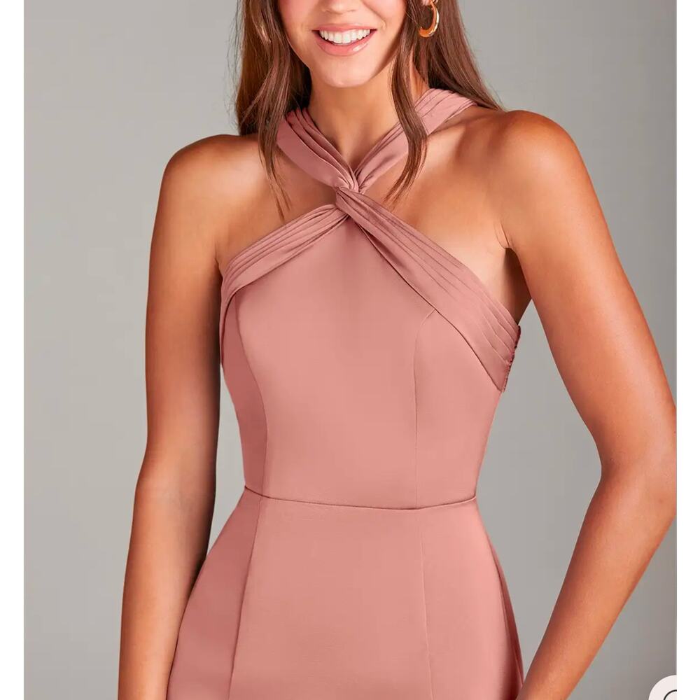 Azazie Rose Mauve Crisscross Halter Maxi Dress - Picture 3 of 14